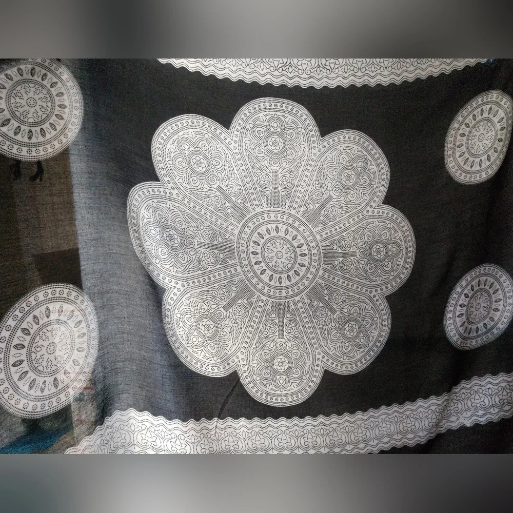 Boho Scarf Black and White Flower Wrap Throw Wall Hanging Tassel Fringe